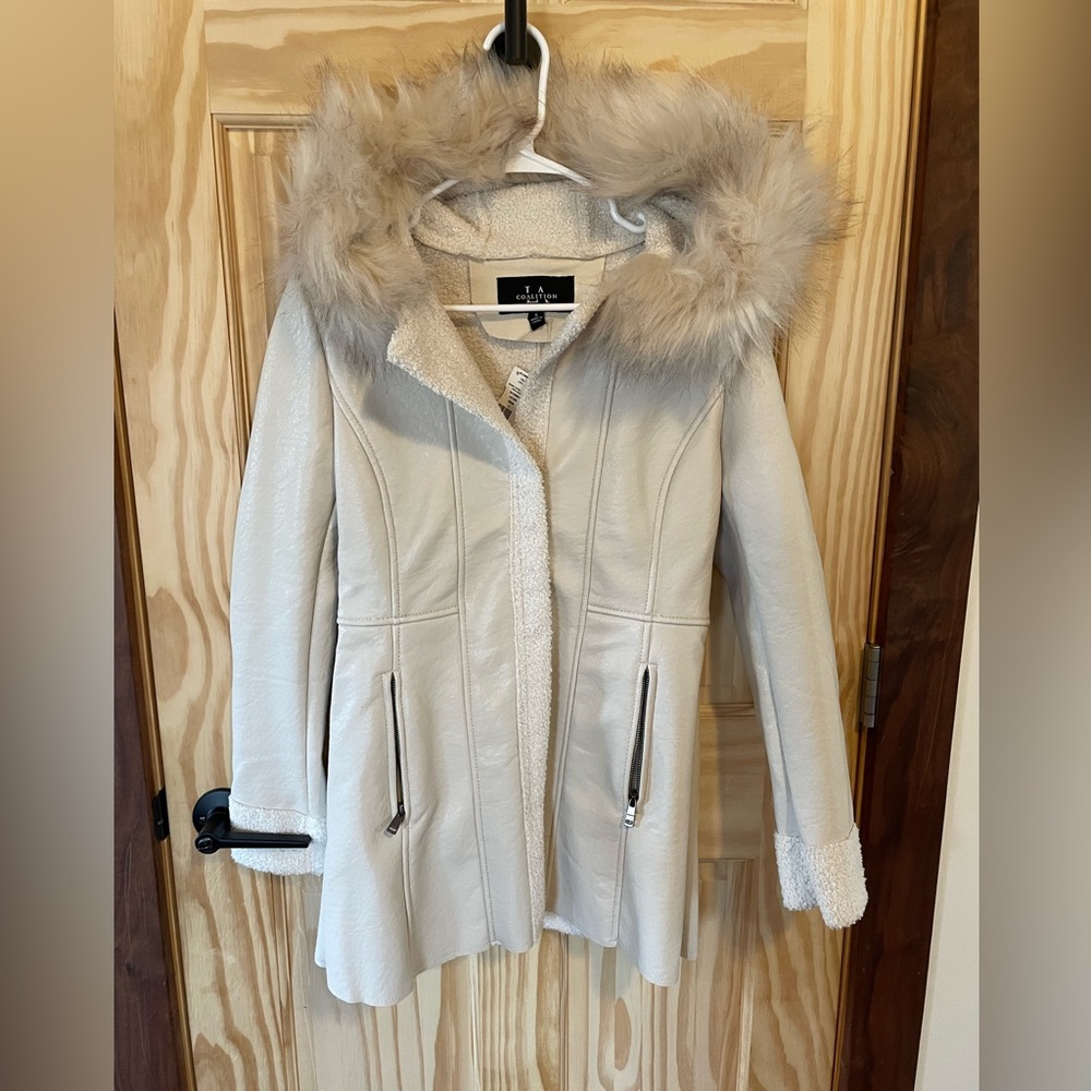 Vegan leather light cream jacket